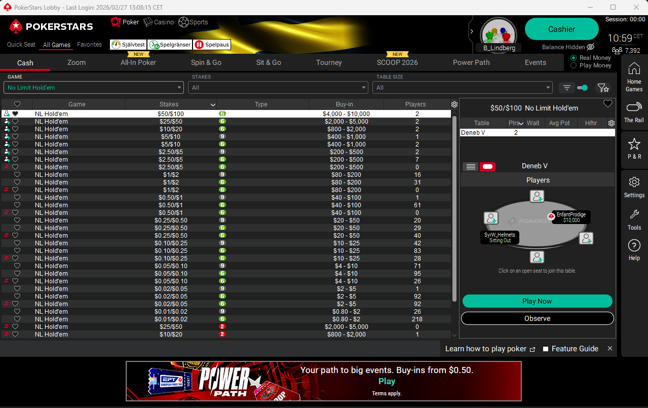 PokerStars Holdem Lobby